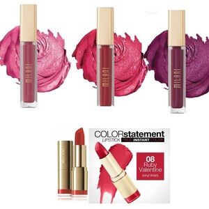 Milani Amore Matte Metallic Lip Crème/ Statement Lipstick Ruby Valentine bundle